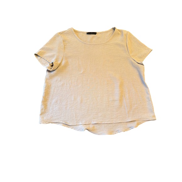 21 Saints Tops - 21 Saints Top Tan Short Sleeve Slub Knit Crew Neck Curved Hem Relaxed Fit M
